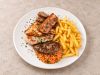 Grillteller mit Fleisch, Pommes frites und Reis im Restaurant Bürgerstube in Velbert